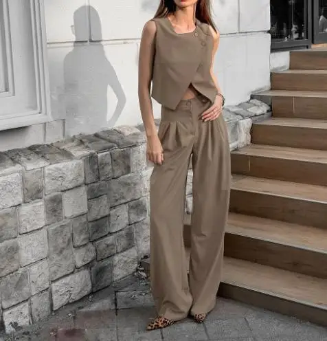 Women's Pants Set 2025 Fashion Spring and Summer Latest New Casual Khaki Fashionable Temperament Sleeveless Vest and Pants Set
Women's Pants Set 2025 Fashion Spring and Summer Latest New Casual Khaki Fashionable Temperament Sleeveless Vest and Pants Set