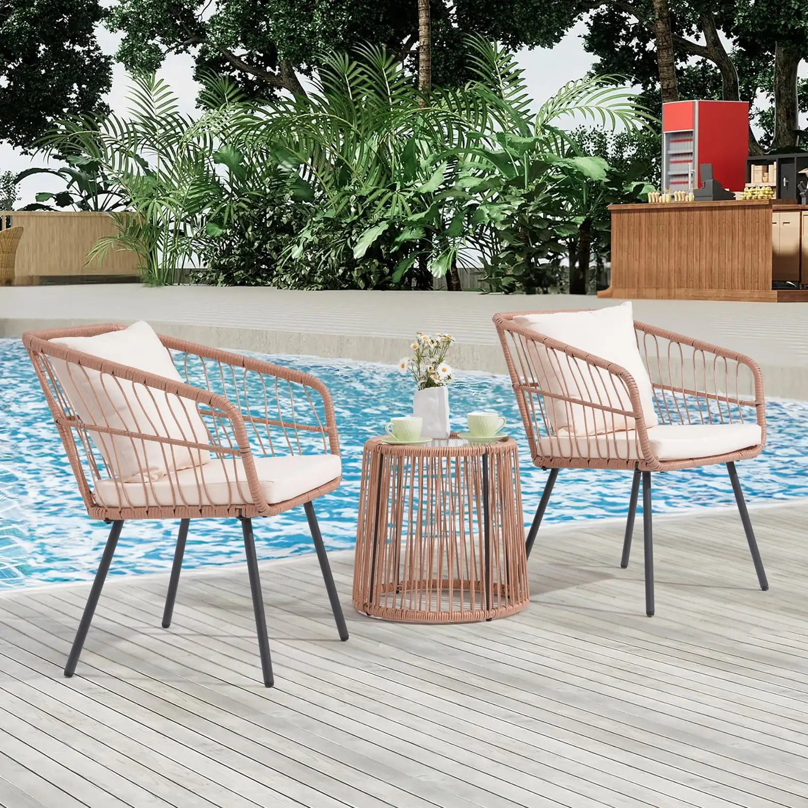 3-Piece Outdoor PE Rattan Bistro Furniture Set Patio Rattan Conversation Set Patio Furniture Set Glass Coffee Table Top
3-Piece Outdoor PE Rattan Bistro Furniture Set Patio Rattan Conversation Set Patio Furniture Set Glass Coffee Table Top