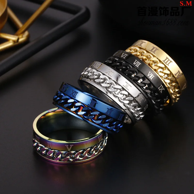 European and American personalized Roman numeral titanium steel ring, rotatable chain ring, stress relieving men's hand jewelry
European and American personalized Roman numeral titanium steel ring, rotatable chain ring, stress relieving men's hand jewelry