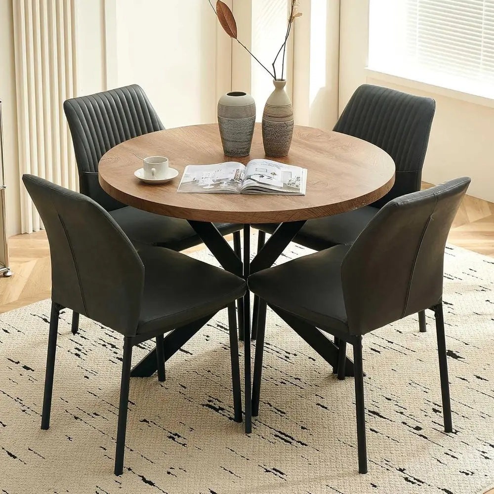 37 Round Walnut Dining Table with 4 Grey PU Leather Chairs
37 Round Walnut Dining Table with 4 Grey PU Leather Chairs