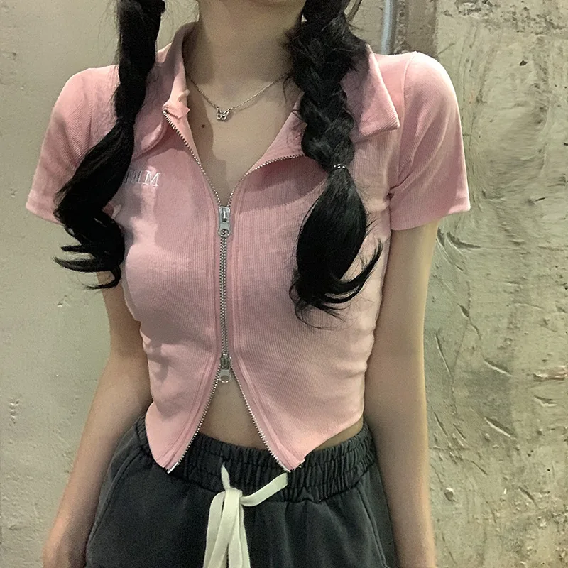 Korean Fashion Tunic Blouses Casual Summer Blouse Crop Tops 2025 Blusas Mujer De Moda Short Sleeve Solid Color Zipper Shirts
Korean Fashion Tunic Blouses Casual Summer Blouse Crop Tops 2025 Blusas Mujer De Moda Short Sleeve Solid Color Zipper Shirts