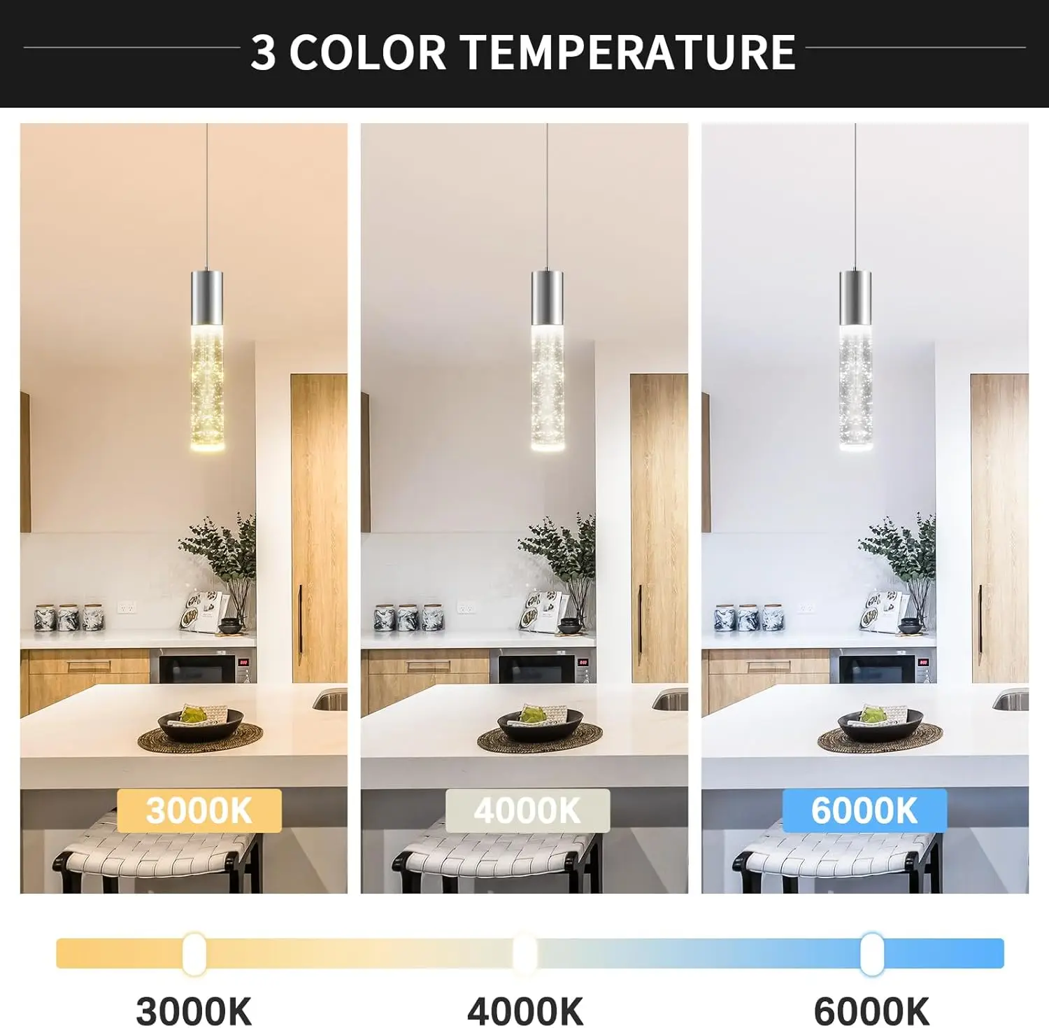 Modern Pendant Light,3 Color LED Bubble Crystal Island Light Fixtures,Chrome Mini Pendant for Kitchen Island,Bar,6W,3000-6000K
Modern Pendant Light,3 Color LED Bubble Crystal Island Light Fixtures,Chrome Mini Pendant for Kitchen Island,Bar,6W,3000-6000K
