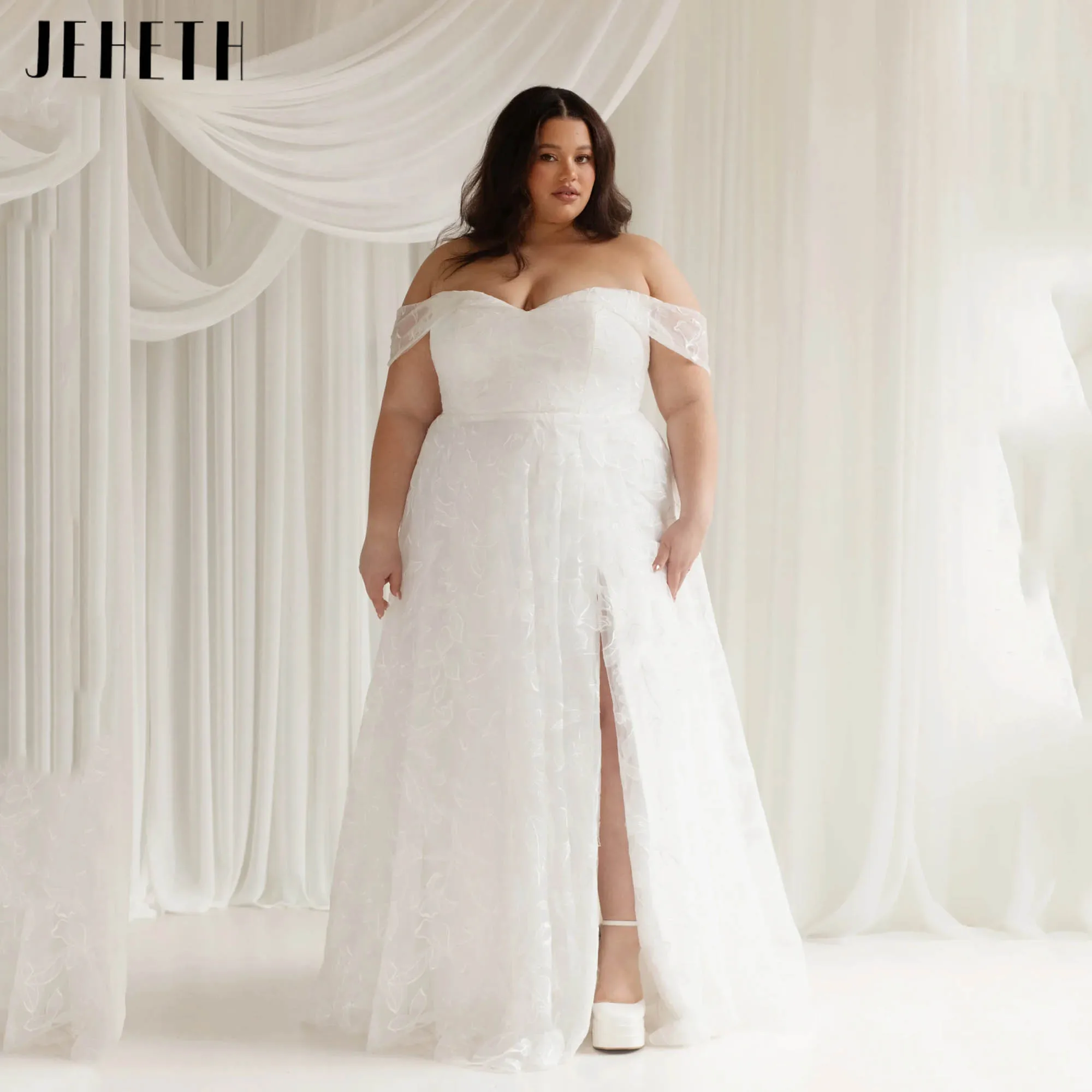 JEHETH Off Shoulder Pastrol Lace Wedding Dress With Slit A-line Bride Gown Backless Modern vestido de novia Plus Size Customized
JEHETH Off Shoulder Pastrol Lace Wedding Dress With Slit A-line Bride Gown Backless Modern vestido de novia Plus Size Customized