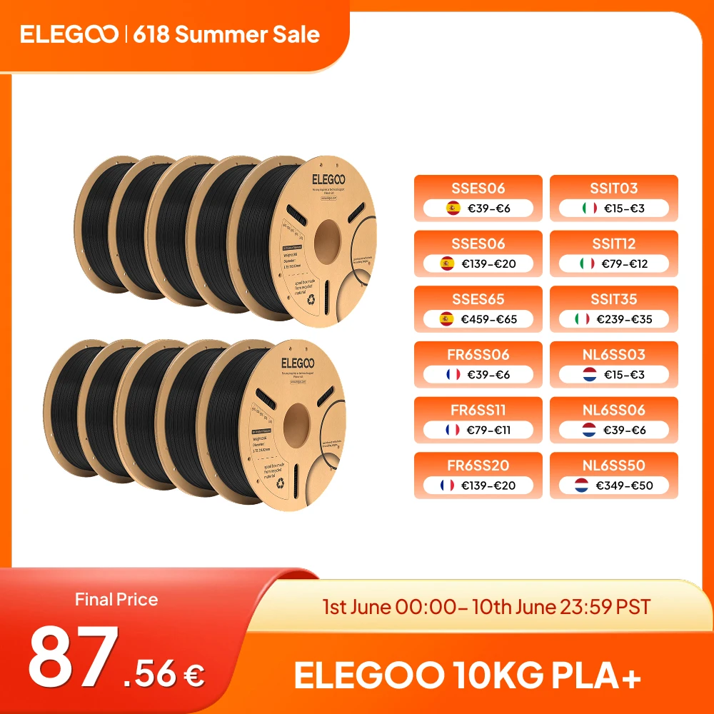 ELEGOO PLA Plus 10kg Filament 1.75mm Black 3D Printing Material Dimensional Accuracy +/- 0.02 mm Fits Most FDM 3D Printers
ELEGOO PLA Plus 10kg Filament 1.75mm Black 3D Printing Material Dimensional Accuracy +/- 0.02 mm Fits Most FDM 3D Printers
