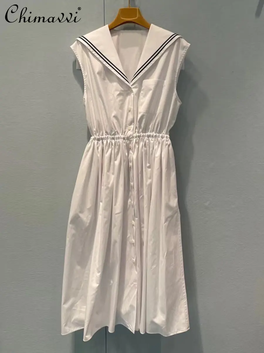 Fashionable White Sailor Collar Sleeveless Mid Dress Women 2023 Summer New College Style Sweet Girl A- Line Dress Female Student
Fashionable White Sailor Collar Sleeveless Mid Dress Women 2023 Summer New College Style Sweet Girl A- Line Dress Female Student