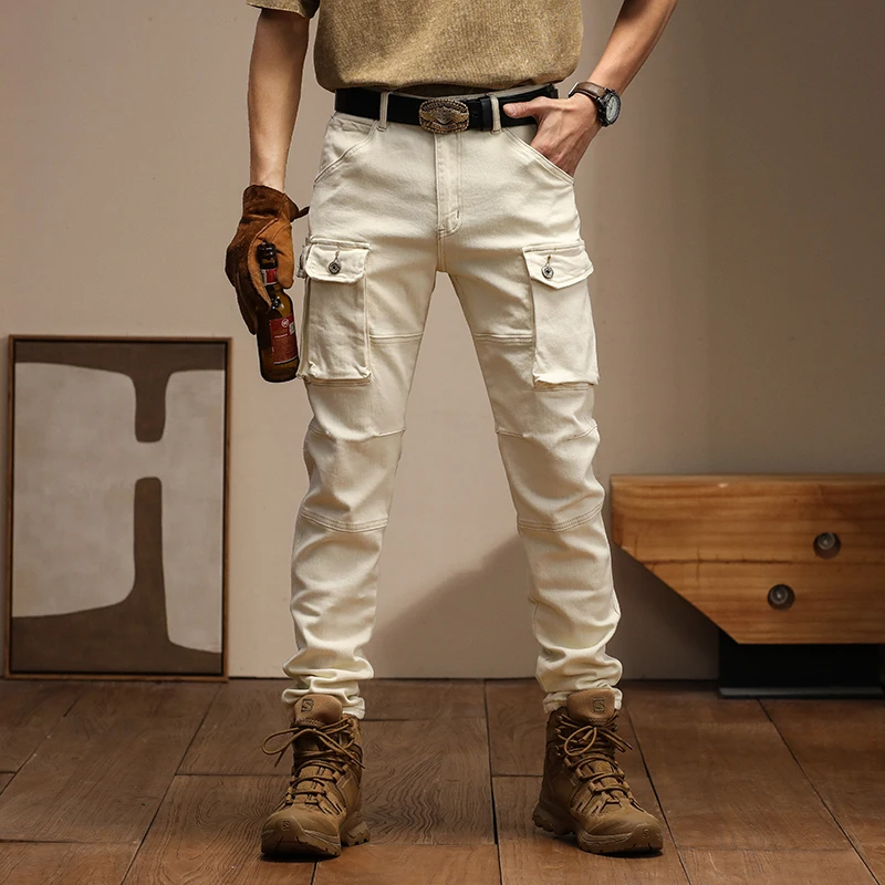 Retro Jeans for Men's New American High Quality Trendy Slim Fit Cargo Large Pocket Spliced Motorcycle Feet Pants Mens Jeans
Retro Jeans for Men's New American High Quality Trendy Slim Fit Cargo Large Pocket Spliced Motorcycle Feet Pants Mens Jeans