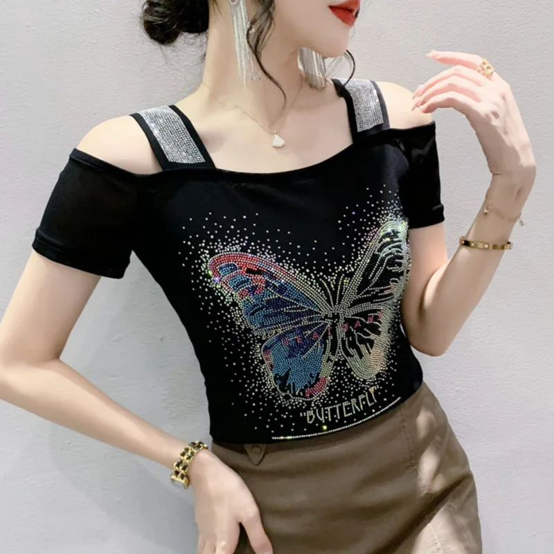 2025 New Summer Fashion Streetwear T-shirt Female Clothes Sexy Off Shoulder Inlaid Diamonds Women Tops Ropa Mujer Luxury Tees
2025 New Summer Fashion Streetwear T-shirt Female Clothes Sexy Off Shoulder Inlaid Diamonds Women Tops Ropa Mujer Luxury Tees