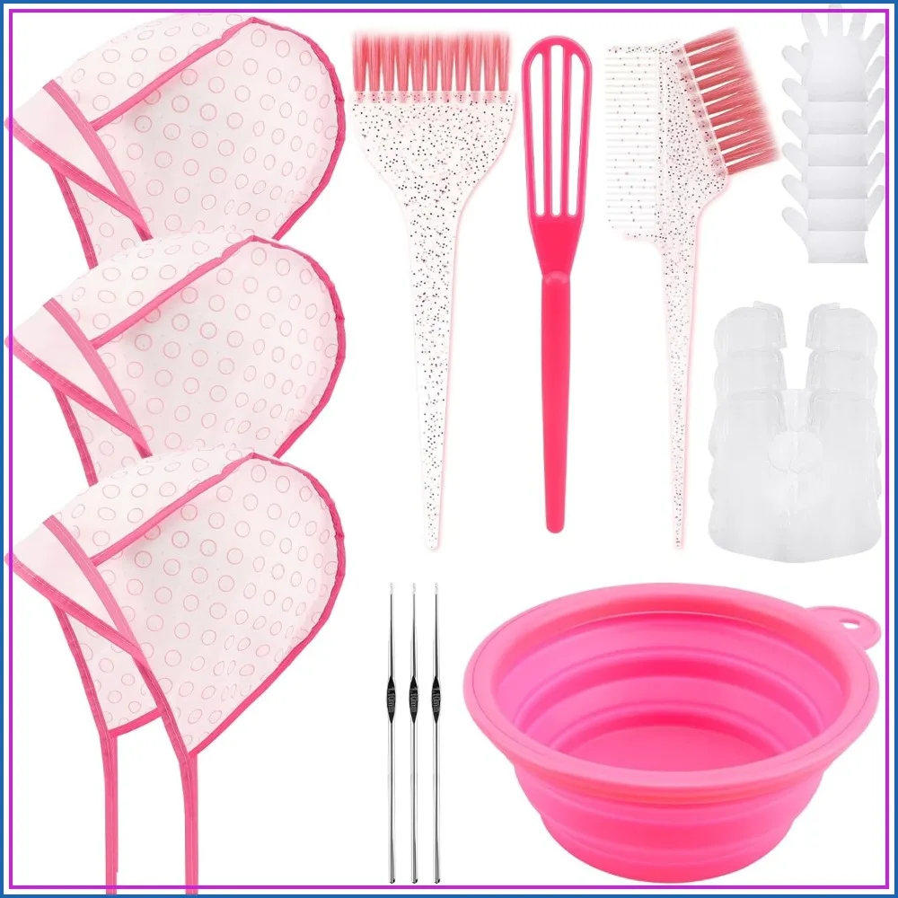 19PCS Hair Bleach Highlighting Kit with Dye Brush and Bowl, Frosting Cap, Gloves, Cape for Home Salon Use (Pink)
19PCS Hair Bleach Highlighting Kit with Dye Brush and Bowl, Frosting Cap, Gloves, Cape for Home Salon Use (Pink)
