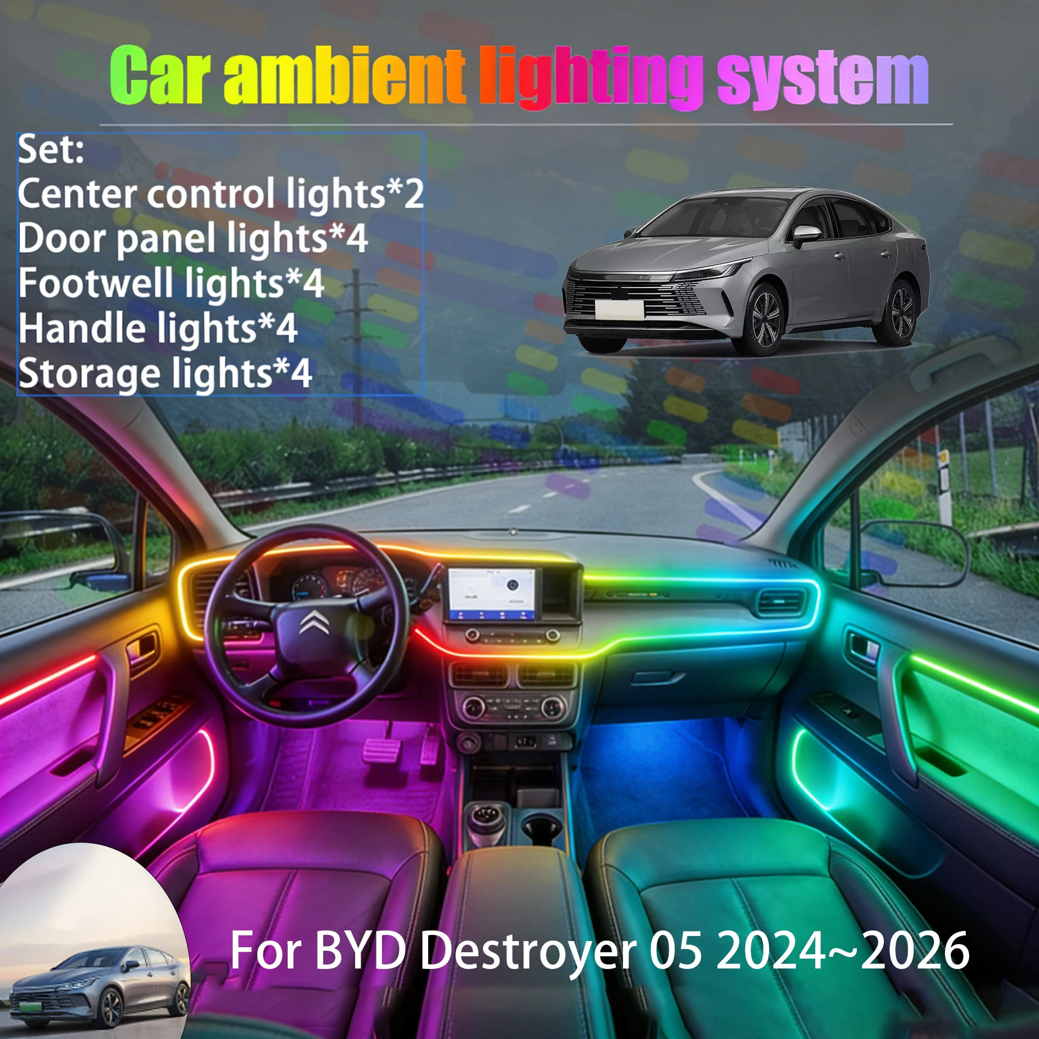 Для BYD Destroyer 05 2024~2026, BYD Chazor 2/18: Комплект светодиодной подсветки салона и багажника (18 в 1) с USB RGB и эффектом потока
Для BYD Destroyer 05 2024~2026, BYD Chazor 2/18: Комплект светодиодной подсветки салона и багажника (18 в 1) с USB RGB и эффектом потока