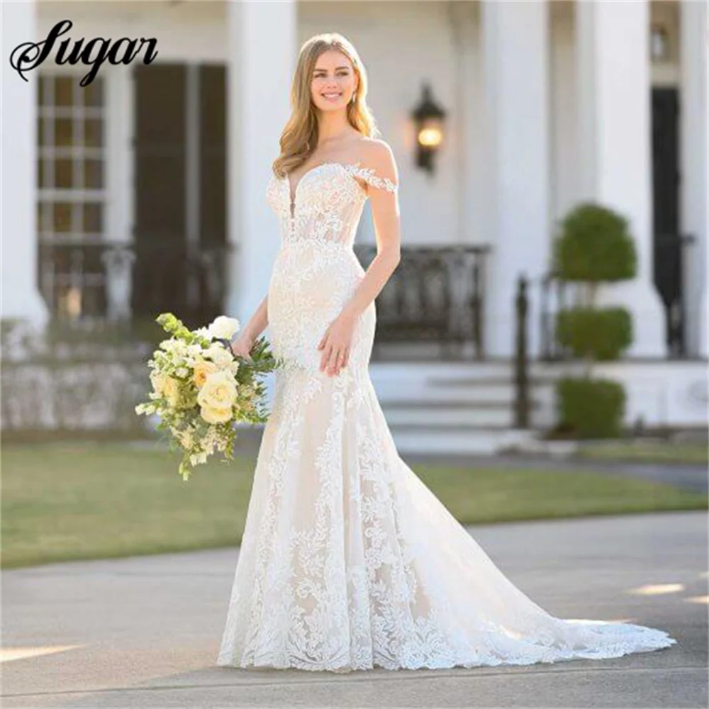 Mermaid Customized Off Shoulder Lace Wedding Dress Backless Bridal Gown Appliques Lace Court Train Wedding Gown vestido novia
Mermaid Customized Off Shoulder Lace Wedding Dress Backless Bridal Gown Appliques Lace Court Train Wedding Gown vestido novia