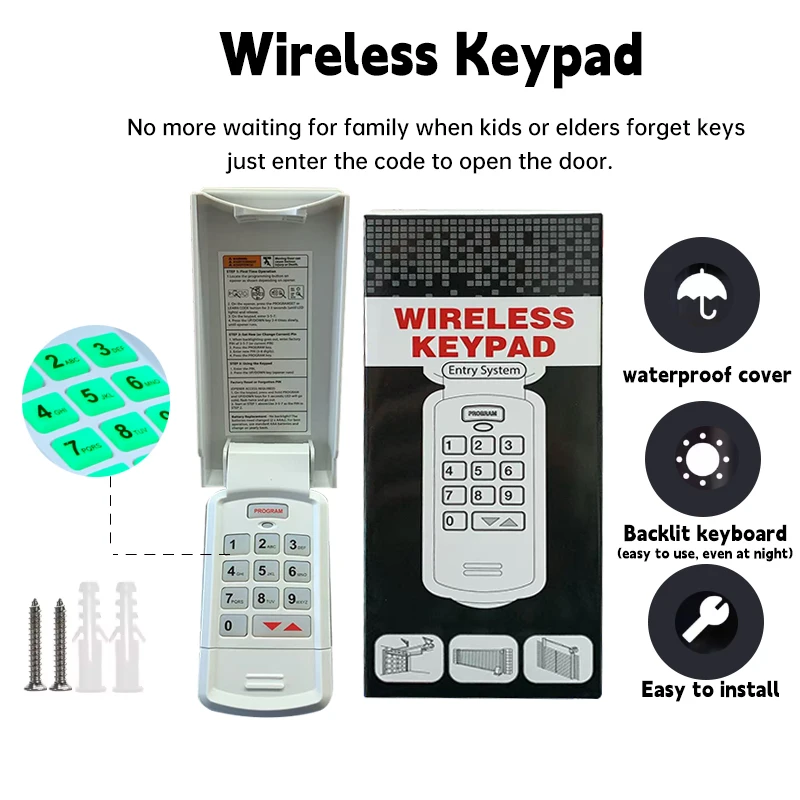 Universal Wireless Keypad Garage Door Opener Keyless Entry System Waterproof Outdoor Keypad for Garage Door Remote Control
Universal Wireless Keypad Garage Door Opener Keyless Entry System Waterproof Outdoor Keypad for Garage Door Remote Control