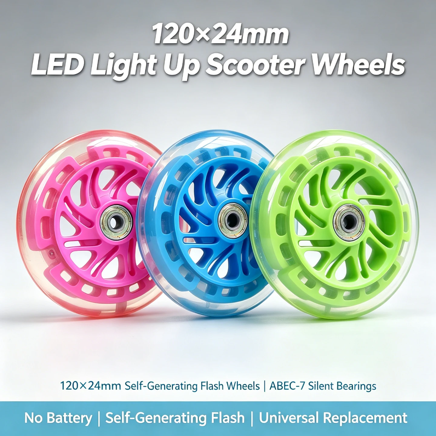 2PCS 120×24mm Light-Up Wheels: Silent & Durable PU Replacement Wheels with Bearings for Inline Skates & Kids Scooters, Support
2PCS 120×24mm Light-Up Wheels: Silent & Durable PU Replacement Wheels with Bearings for Inline Skates & Kids Scooters, Support