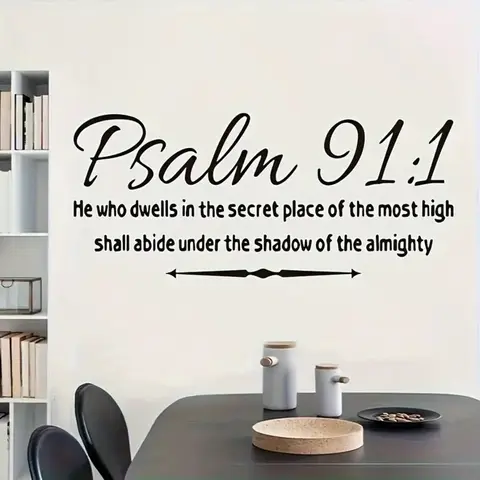 Psalm 91:1 Bible Verses Wall Decals |Matte PVC Stickers|Self-Adhesive, Detachable|Elegant Font Design for Home & Church Decorati