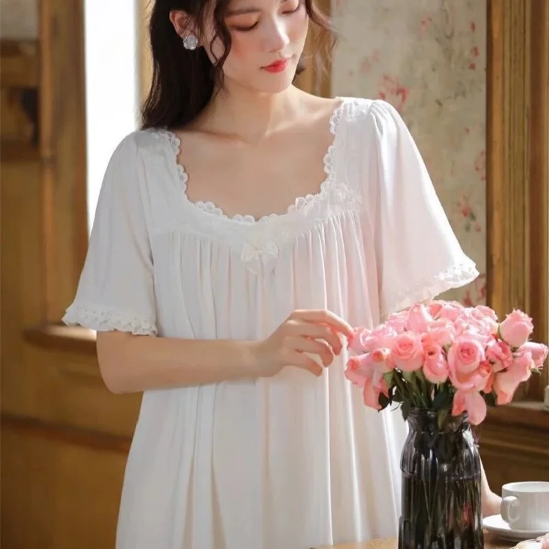 Womens Cotton Nightgown Short Sleeved Lace Home Dress
Womens Cotton Nightgown Short Sleeved Lace Home Dress