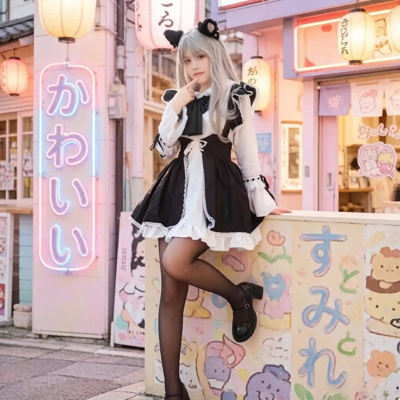 Women Men Cat Cafe Maid Lolita Dress Black White Japanese OP Dress Apron Bowknot Kawaii Anime Cosplay Sweet Casual Party Costume
Women Men Cat Cafe Maid Lolita Dress Black White Japanese OP Dress Apron Bowknot Kawaii Anime Cosplay Sweet Casual Party Costume