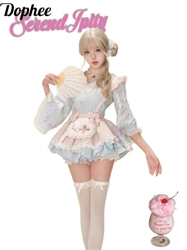 Dophee Japan Style Sweet Girl Lolita Sets Elegant Lace Printing V-neck Pullover Top + Cute Bow Suspender Puffy Skirt Women Suits
Dophee Japan Style Sweet Girl Lolita Sets Elegant Lace Printing V-neck Pullover Top + Cute Bow Suspender Puffy Skirt Women Suits