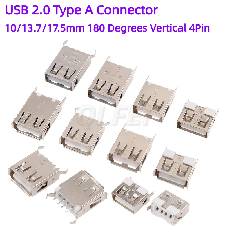 10Pcs 2.0 USB Type A Connector 10mm 13.7mm 17.5mm 180 Degrees Vertical 4Pin USB Female Socket Interface Straight/Curved Foot
10Pcs 2.0 USB Type A Connector 10mm 13.7mm 17.5mm 180 Degrees Vertical 4Pin USB Female Socket Interface Straight/Curved Foot