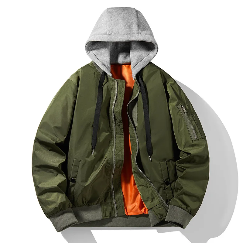 Men's Flight Jacket - Hooded Baseball Workwear Bomber Coat Loose Fit Baseball Style Hooded Detachable Lightweight Coat
Men's Flight Jacket - Hooded Baseball Workwear Bomber Coat Loose Fit Baseball Style Hooded Detachable Lightweight Coat