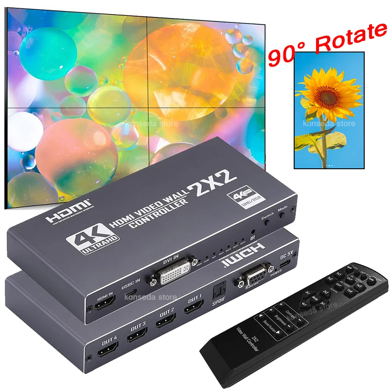 4K@30Hz Video Wall Controller 2x2 HDMI Multi-Screen Video TV Splicing Processor 1x2 1x3 1x4 2x2 2x1 Support 90° Vertical Mode
4K@30Hz Video Wall Controller 2x2 HDMI Multi-Screen Video TV Splicing Processor 1x2 1x3 1x4 2x2 2x1 Support 90° Vertical Mode