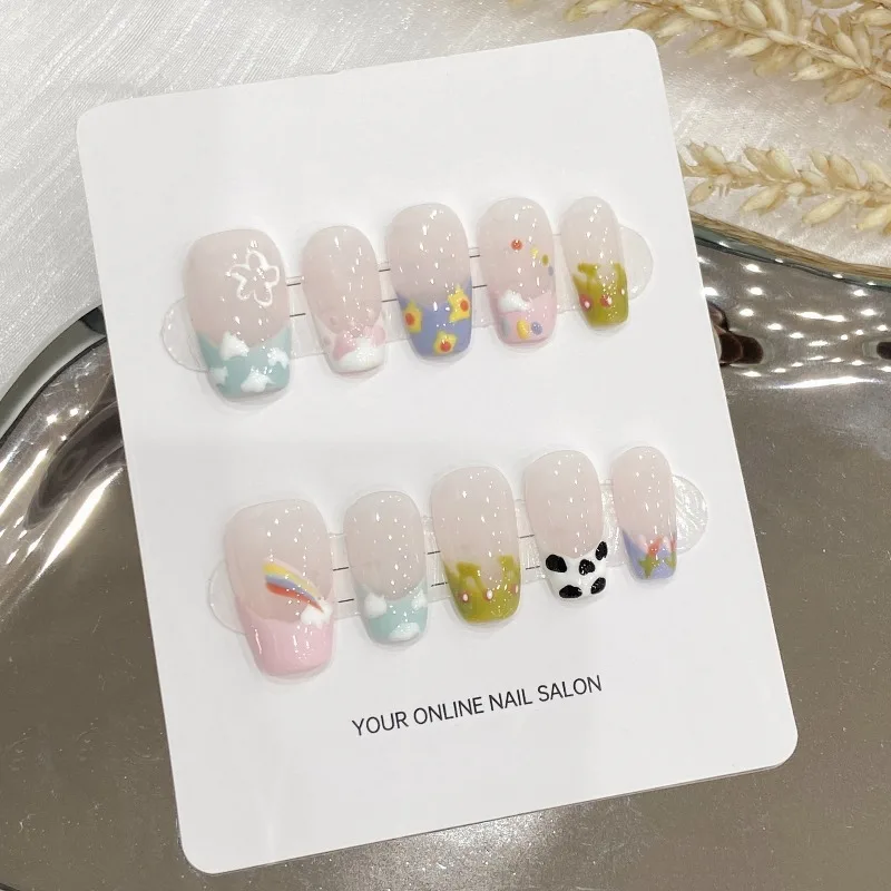 10pcs Handmade False Nails Cute French Press on Nails with Tools Medium Nail Tips Aesthetic Glued Nails Prosthetic Nail Set
10pcs Handmade False Nails Cute French Press on Nails with Tools Medium Nail Tips Aesthetic Glued Nails Prosthetic Nail Set