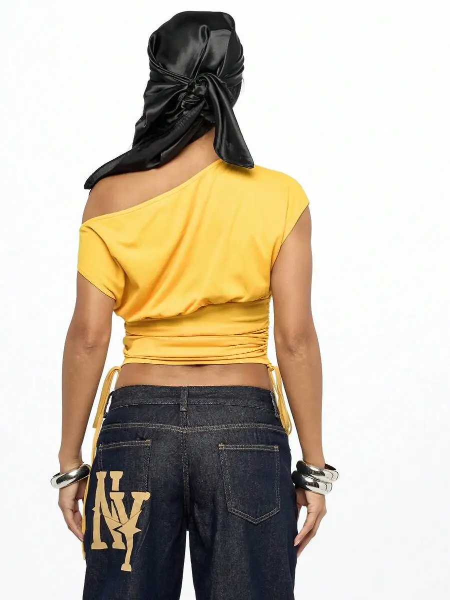 Off Shoulder Drawstring Side Crop Top With Letter Print Summer Y2K Streetwear
Off Shoulder Drawstring Side Crop Top With Letter Print Summer Y2K Streetwear