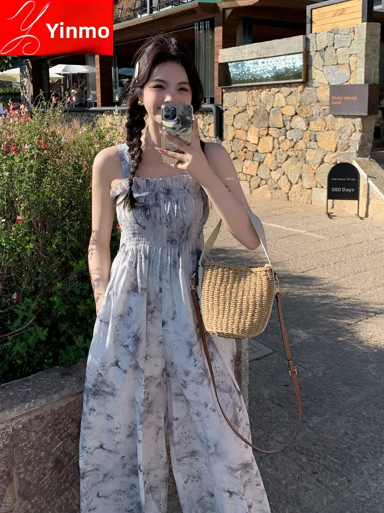 Elegant Water-Media-Printed Sleeveless Bib Overalls for Women High-Waist Wide-Leg Pants Long-Length Summer Fashionable Ensemble
Elegant Water-Media-Printed Sleeveless Bib Overalls for Women High-Waist Wide-Leg Pants Long-Length Summer Fashionable Ensemble
