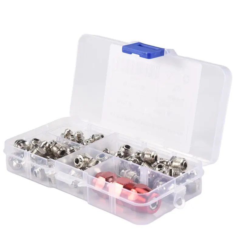 YLS-61Pcs/Set Grease Fitting Pack M6/M8/M10 Metal Nipple Mechanical Lubrication Part Grease Nipple Fitting Assortment Kits
YLS-61Pcs/Set Grease Fitting Pack M6/M8/M10 Metal Nipple Mechanical Lubrication Part Grease Nipple Fitting Assortment Kits