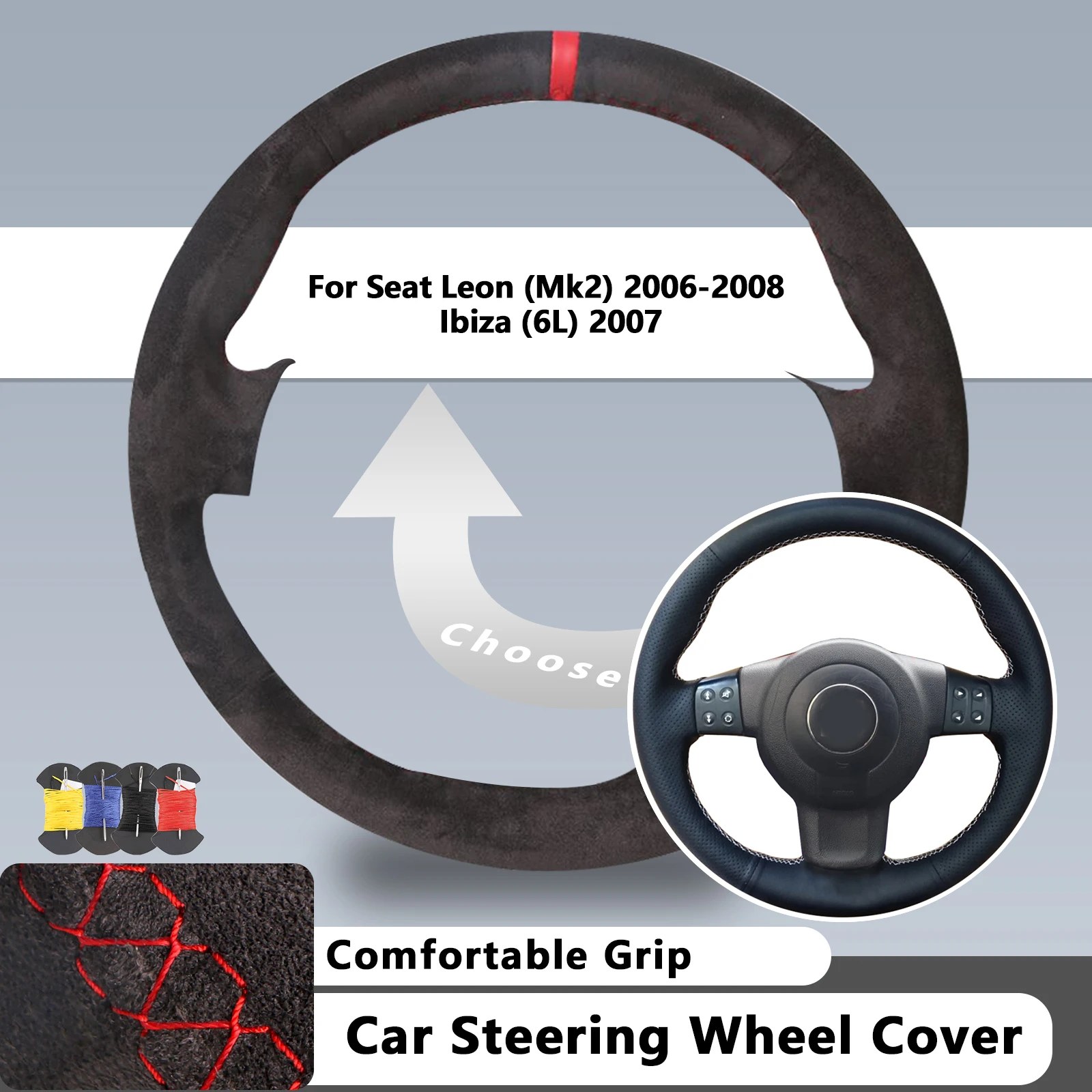 Suede Car Steering Wheel Cover For Seat Leon (Mk2) 2006-2008 Ibiza (6L) 2007 Leather Auto Accessories
Suede Car Steering Wheel Cover For Seat Leon (Mk2) 2006-2008 Ibiza (6L) 2007 Leather Auto Accessories