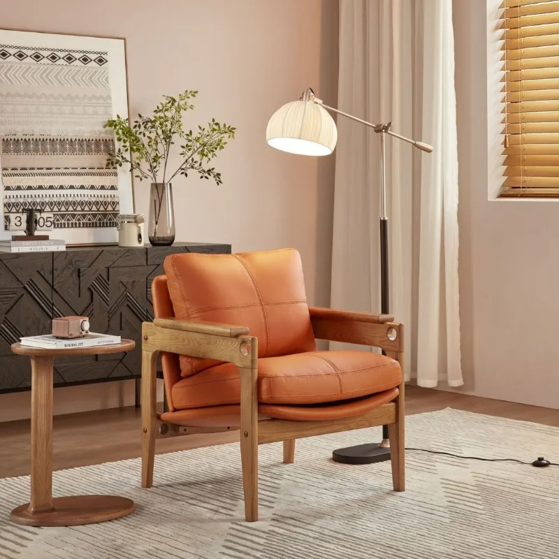 Single retro leather chair, lazy sofa, solid wood chair, ash wood casual back chair
Single retro leather chair, lazy sofa, solid wood chair, ash wood casual back chair