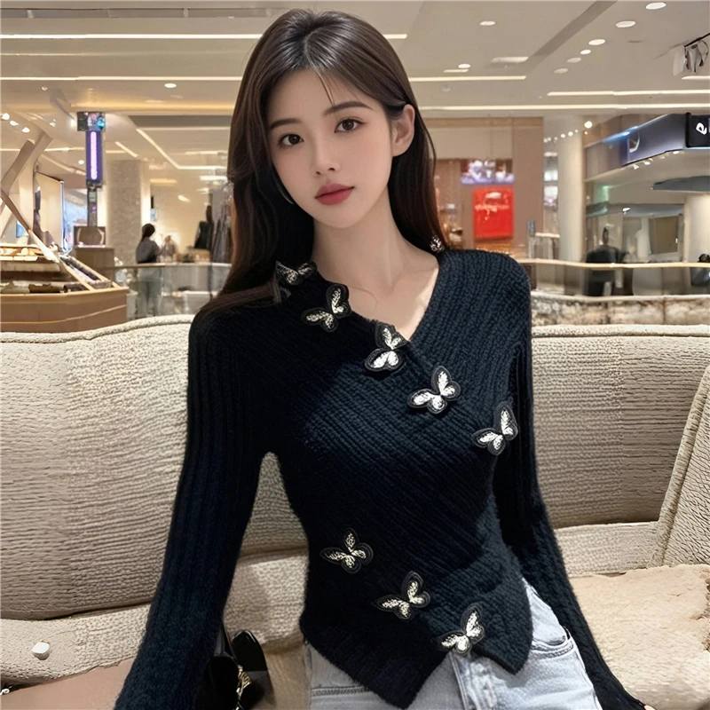Women Black Gothic Knitted Sweater Harajuku Korean 90s Y2k Long Sleeves Jumper Sweaters Vintage Emo 2000s Clothes 2024
Women Black Gothic Knitted Sweater Harajuku Korean 90s Y2k Long Sleeves Jumper Sweaters Vintage Emo 2000s Clothes 2024
