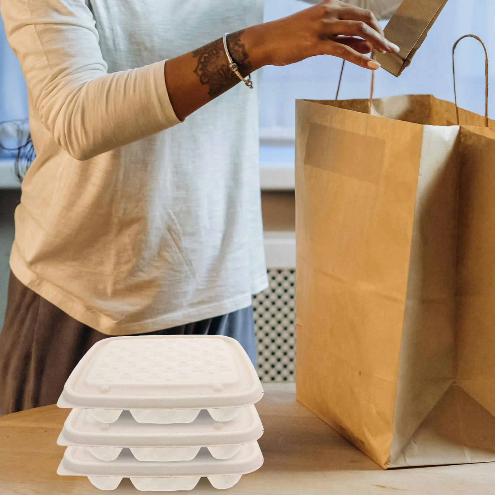 10 Pcs Degradable Lunch Boxes Khaki Divided Plates Compartment Design Takeout Dine In Food Containers Modern Style Sturdy
10 Pcs Degradable Lunch Boxes Khaki Divided Plates Compartment Design Takeout Dine In Food Containers Modern Style Sturdy