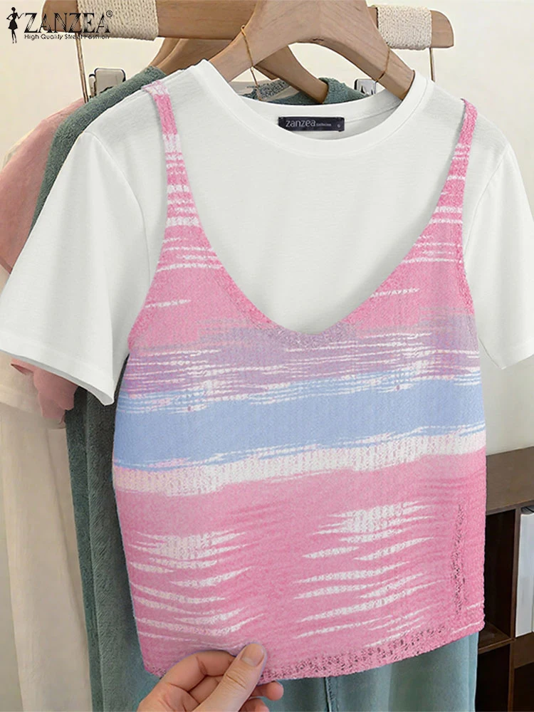 2PC T-Shirts Women knit Tops Casual Loose Tunic Summer Patchwork Tunic 2025 ZANZEA Fashion Short Sleeve Blusas Printed Tees
2PC T-Shirts Women knit Tops Casual Loose Tunic Summer Patchwork Tunic 2025 ZANZEA Fashion Short Sleeve Blusas Printed Tees