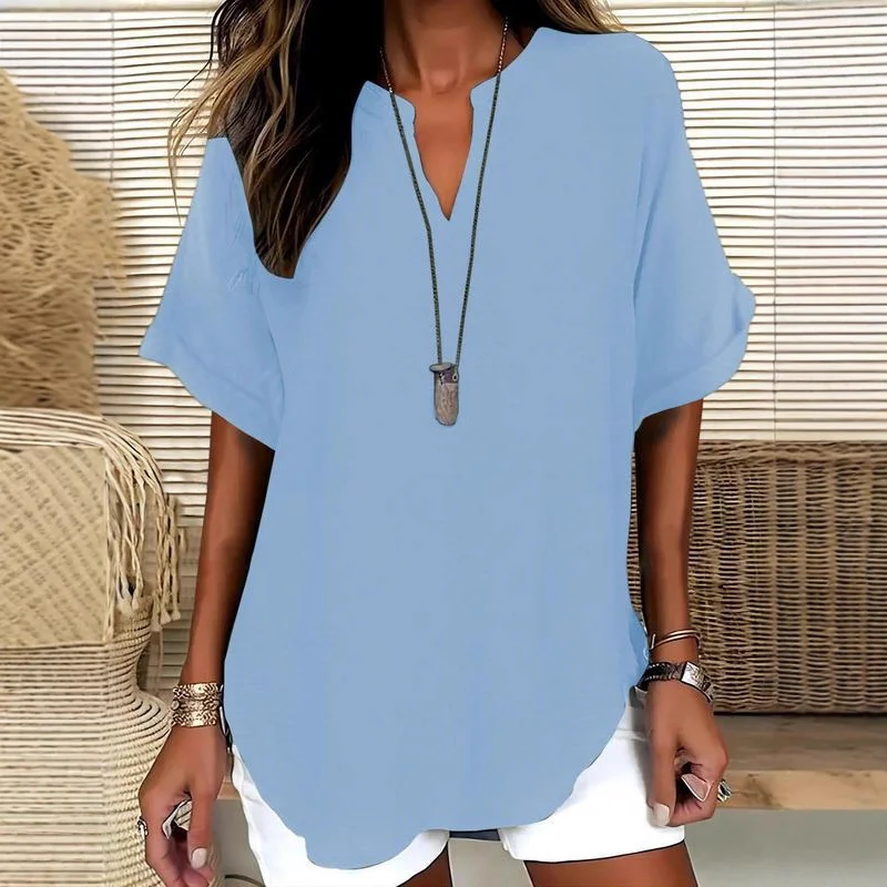 Women's Loose Fit V-Neck Casual Shirt - Breathable Summer Blouse in Solid Colors, Trendy Oversized Top for European & American S
Women's Loose Fit V-Neck Casual Shirt - Breathable Summer Blouse in Solid Colors, Trendy Oversized Top for European & American S