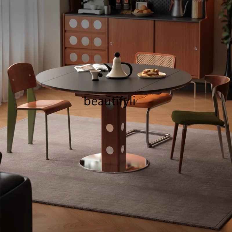 French solid wood rock slab folding dining table household square and round dual-purpose light luxury dining table
French solid wood rock slab folding dining table household square and round dual-purpose light luxury dining table