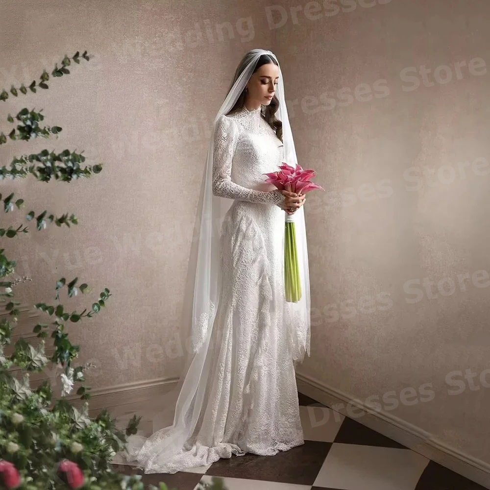 Luxurious Mermaid Women's Wedding Dresses High Neck Long Sleeve Lace Appliques Vestido De Novia Bride Gowns Customized Vestido
Luxurious Mermaid Women's Wedding Dresses High Neck Long Sleeve Lace Appliques Vestido De Novia Bride Gowns Customized Vestido
