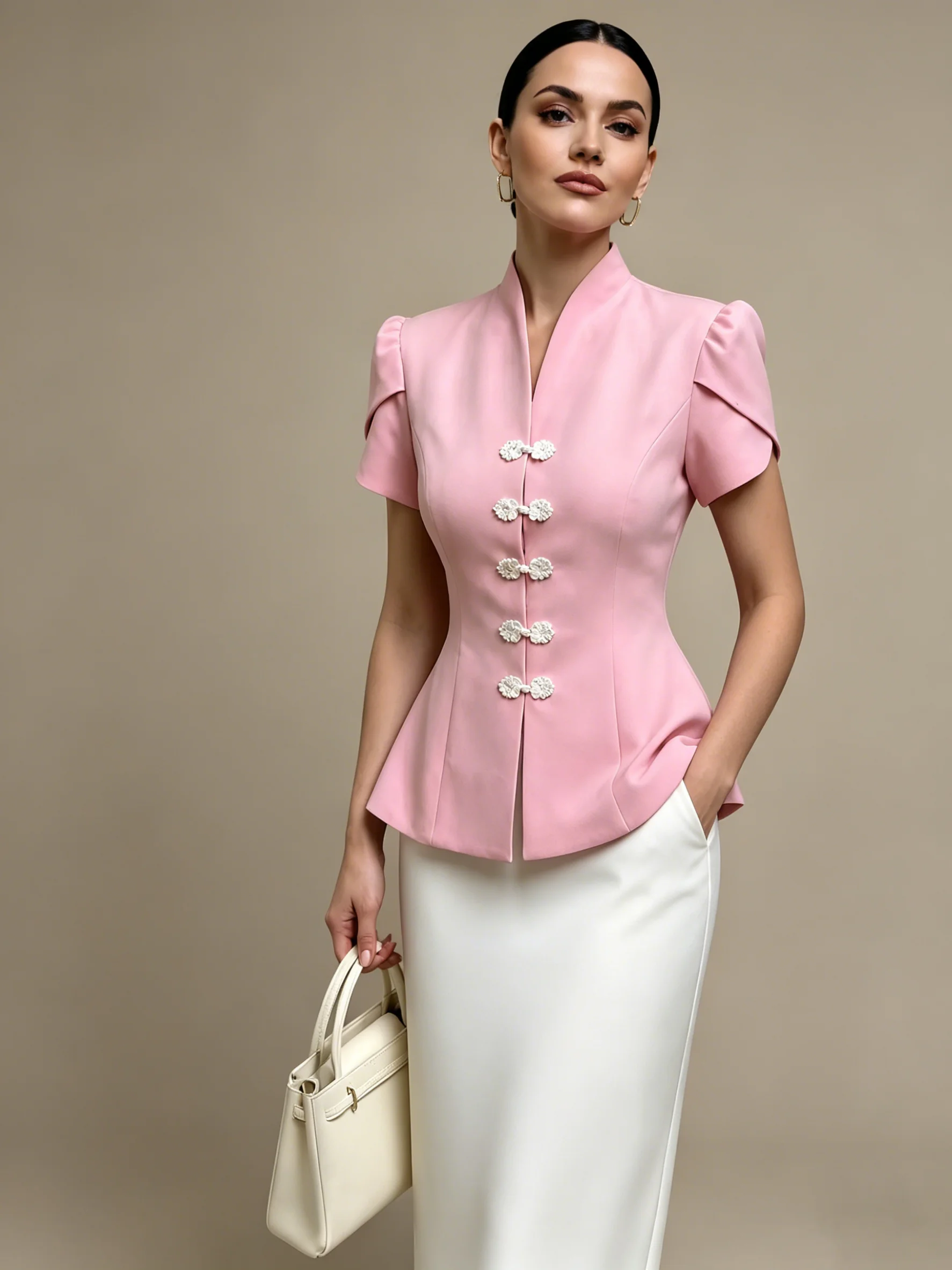 LIMO June New Women Polka Dot Blouse Stand Collar Puff Short Sleeve Single Breasted Slim Peplum Formal Top
LIMO June New Women Polka Dot Blouse Stand Collar Puff Short Sleeve Single Breasted Slim Peplum Formal Top