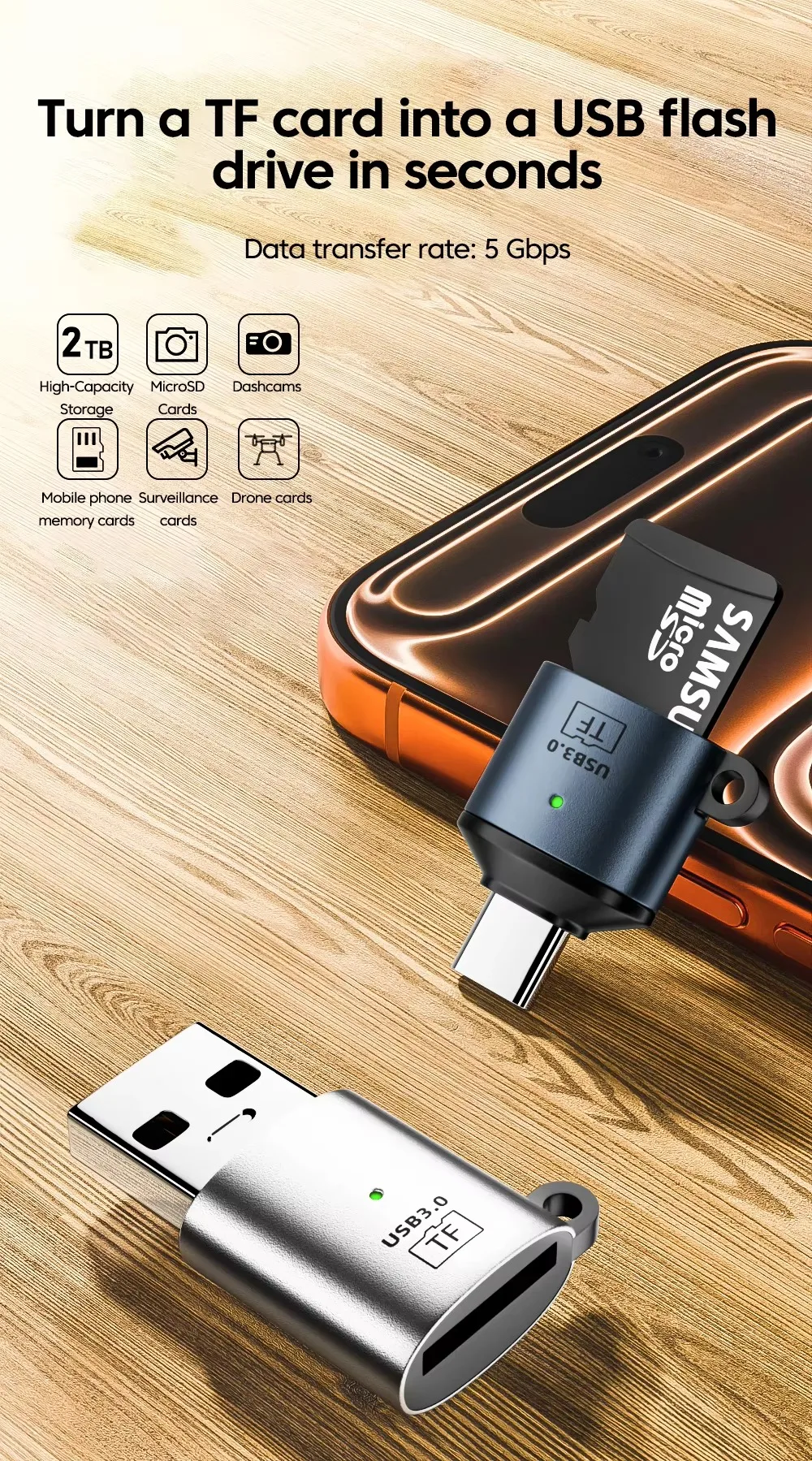 Mini TF Card Reader Adapter Type-C to TF Memory Card for Phone PC Samsung Huawei Xiaomi OTG Plug & Play
Mini TF Card Reader Adapter Type-C to TF Memory Card for Phone PC Samsung Huawei Xiaomi OTG Plug & Play