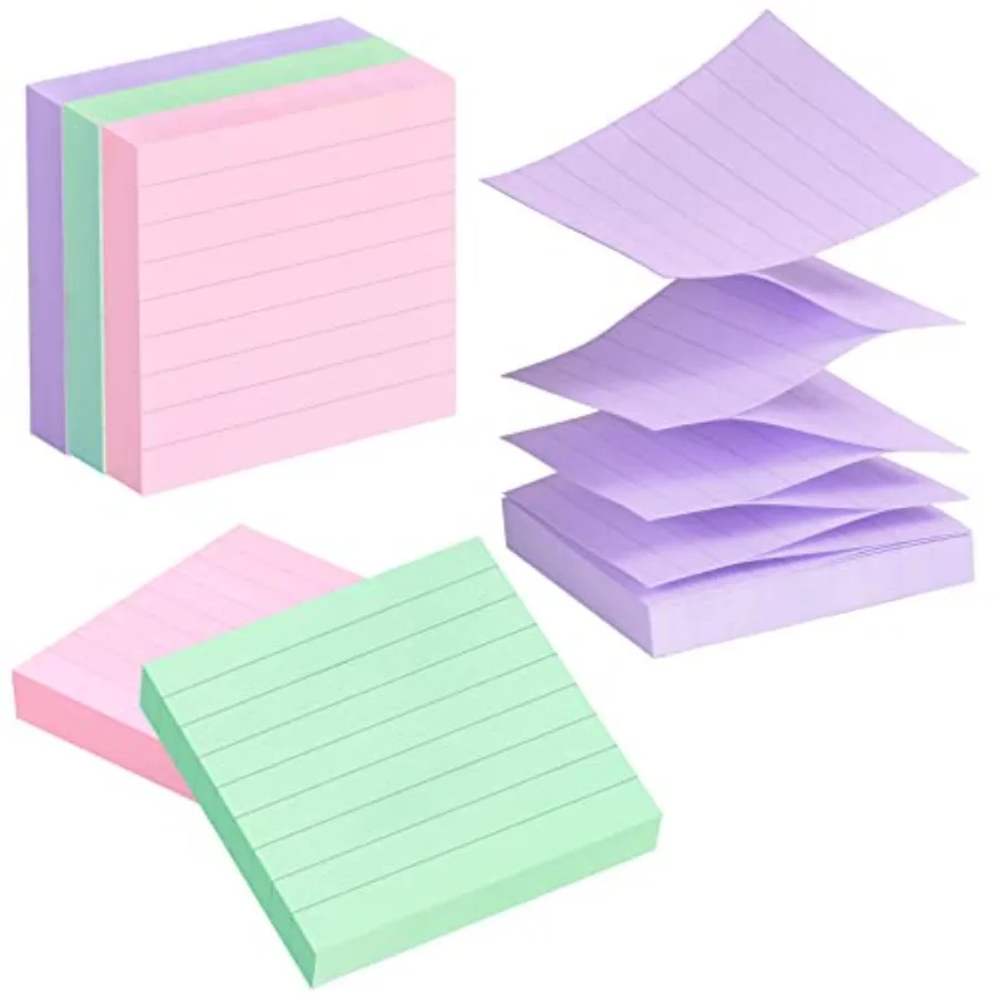 Lined Pop Up Sticky Note 3x3 inch, 6 Pack Accodian Stlye Self-Sticky Notes with Lines, Light Green Pink Purple Color, 100 Sheet
Lined Pop Up Sticky Note 3x3 inch, 6 Pack Accodian Stlye Self-Sticky Notes with Lines, Light Green Pink Purple Color, 100 Sheet