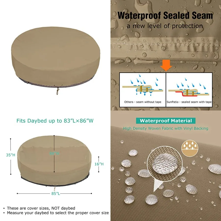 Outdoor Daybed Cover 88 Inch, Heavy Duty Waterproof Patio Furniture Sofa Cover with Taped Seam, FadeStop Material, All Weather
Outdoor Daybed Cover 88 Inch, Heavy Duty Waterproof Patio Furniture Sofa Cover with Taped Seam, FadeStop Material, All Weather