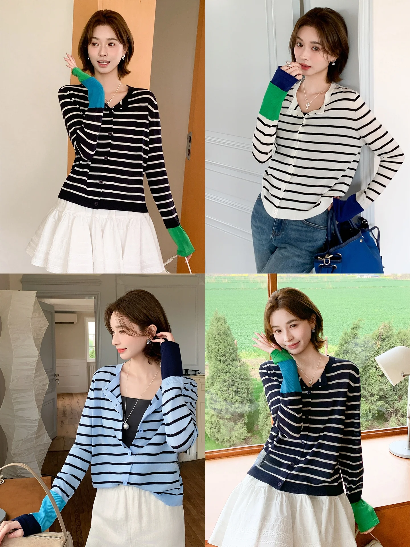 Casual Style Color Block Acetate Blend Knitted round Neck Open Cardigan Women's Top Spring Season Long Sleeve Regular Length
Casual Style Color Block Acetate Blend Knitted round Neck Open Cardigan Women's Top Spring Season Long Sleeve Regular Length