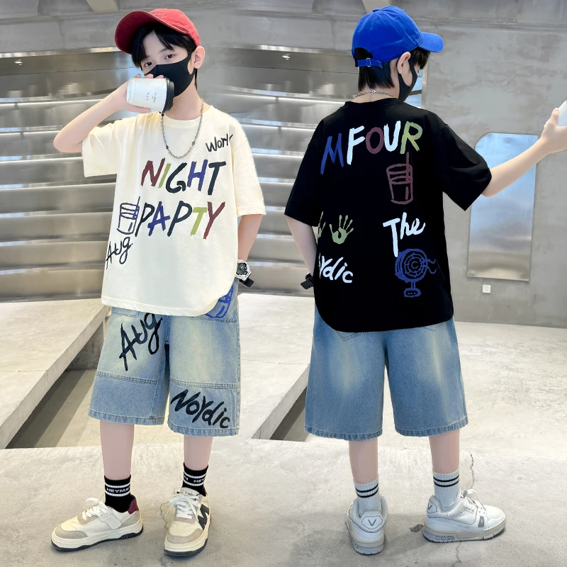 Luxurious Boys Set Summer Outfit Suit Age 5 6 7 8 9 10 11 12 13 14 Years Child Clothing Set Kids Letter T-shirt and Denim Shorts
Luxurious Boys Set Summer Outfit Suit Age 5 6 7 8 9 10 11 12 13 14 Years Child Clothing Set Kids Letter T-shirt and Denim Shorts