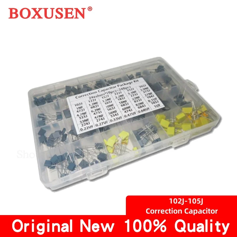 24Values 10PCS Each 240PCS 63V 100V Polypropylene Film Capacitor 102J~105J Safety Correction Capacitor Assorted Kit With Box
24Values 10PCS Each 240PCS 63V 100V Polypropylene Film Capacitor 102J~105J Safety Correction Capacitor Assorted Kit With Box