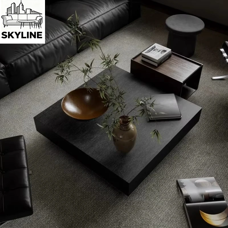 Minimalist square coffee table black oak living room tea table
Minimalist square coffee table black oak living room tea table