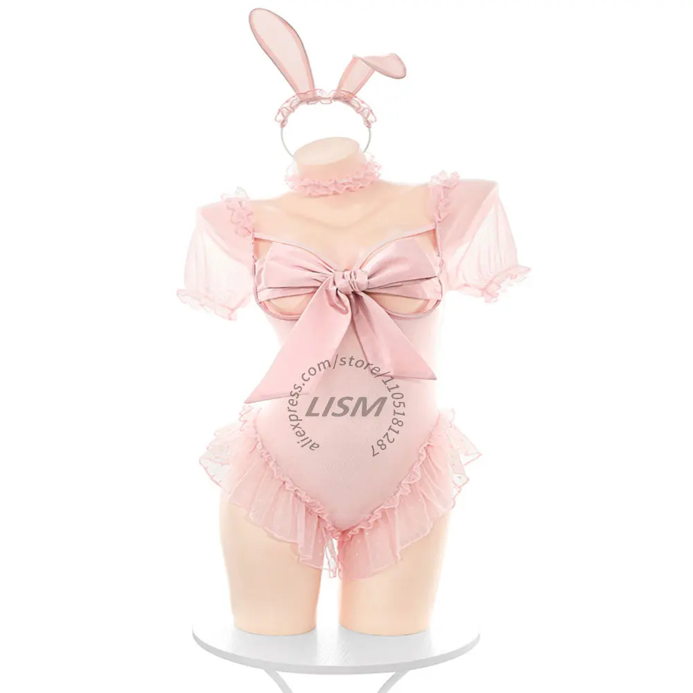 LISM Cute Pink Bunny Girl Costume Sheer Mesh Bodysuit Kawaii Rabbit Lingerie Set with Ears Tail for Cosplay
LISM Cute Pink Bunny Girl Costume Sheer Mesh Bodysuit Kawaii Rabbit Lingerie Set with Ears Tail for Cosplay