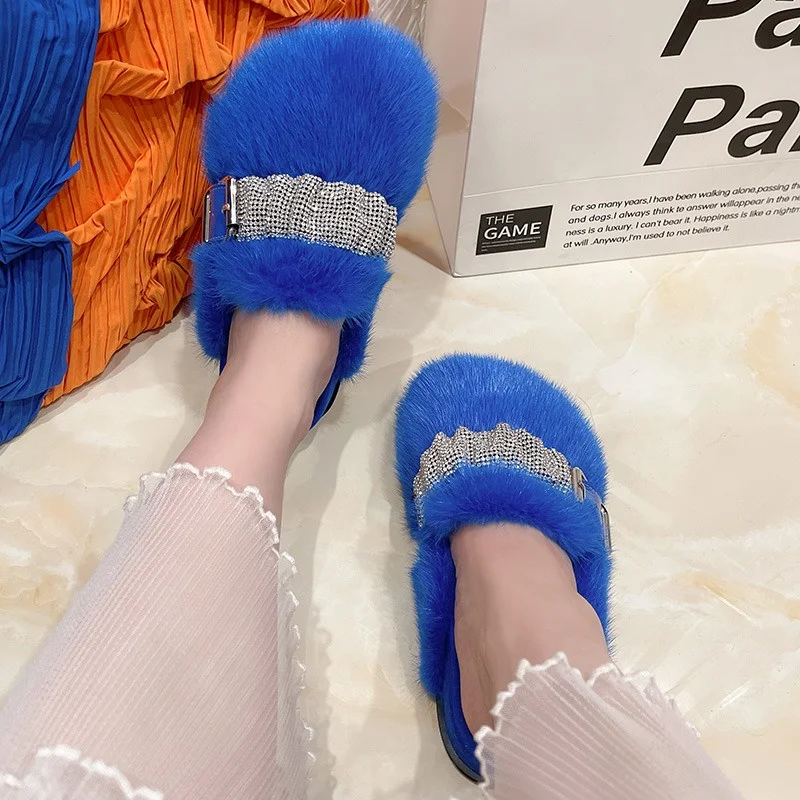 Rhinestone Embellished Luxury Fur Slippers Winter Women's Mink Fur Overhead Slippers Wear Warm Stylish Overhead Slippers
Rhinestone Embellished Luxury Fur Slippers Winter Women's Mink Fur Overhead Slippers Wear Warm Stylish Overhead Slippers