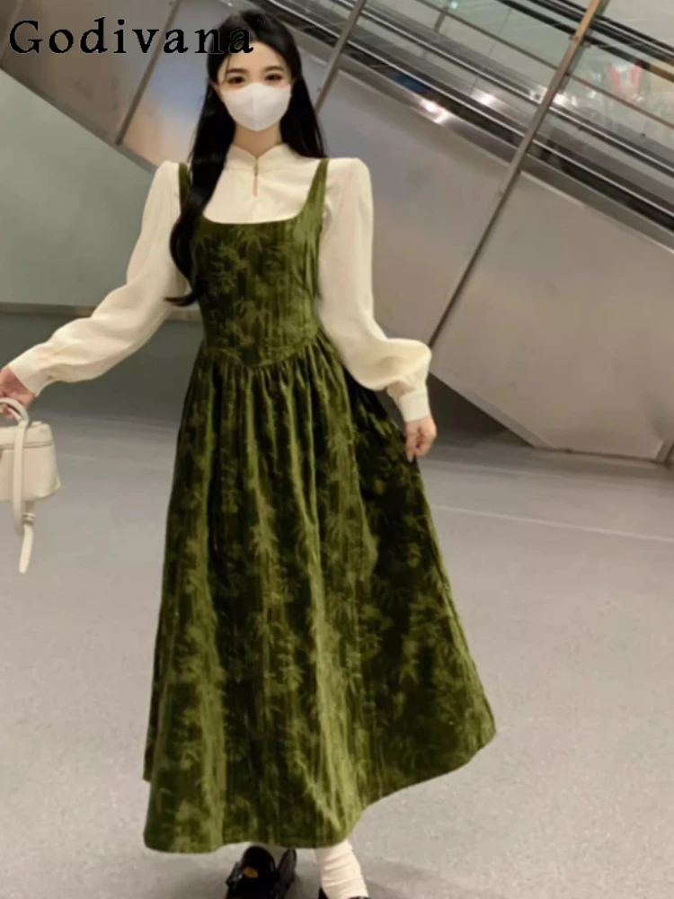 Autumn Winter Large Size Chinese Fake Two-piece Print Velvet Dress Girl High Waist A-line Stand-up Collar Long Sleeve Dresses
Autumn Winter Large Size Chinese Fake Two-piece Print Velvet Dress Girl High Waist A-line Stand-up Collar Long Sleeve Dresses