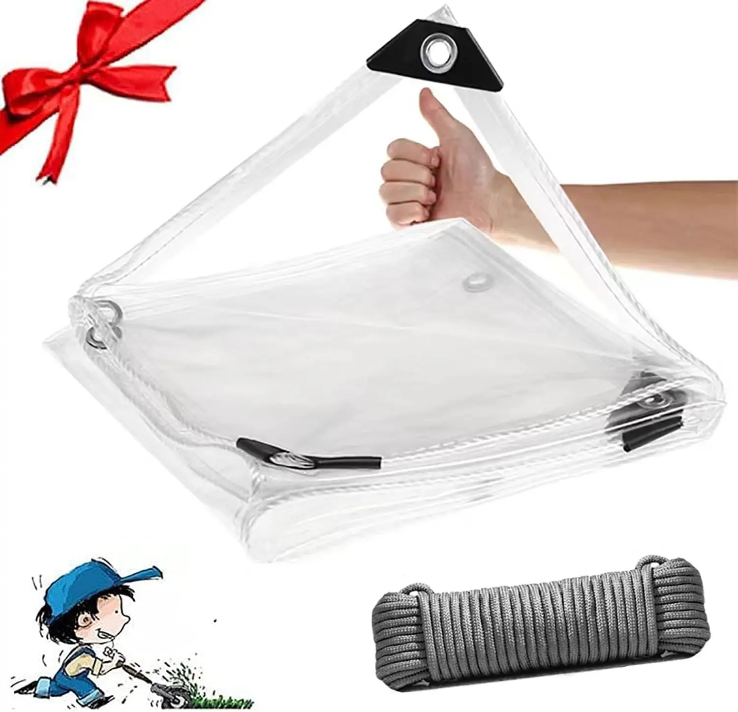 Clear Waterproof Tarps with Grommets & Windproof Rope, 6x8ft Poly Tarpaulin for Patio, Porch, Outdoor
Clear Waterproof Tarps with Grommets & Windproof Rope, 6x8ft Poly Tarpaulin for Patio, Porch, Outdoor