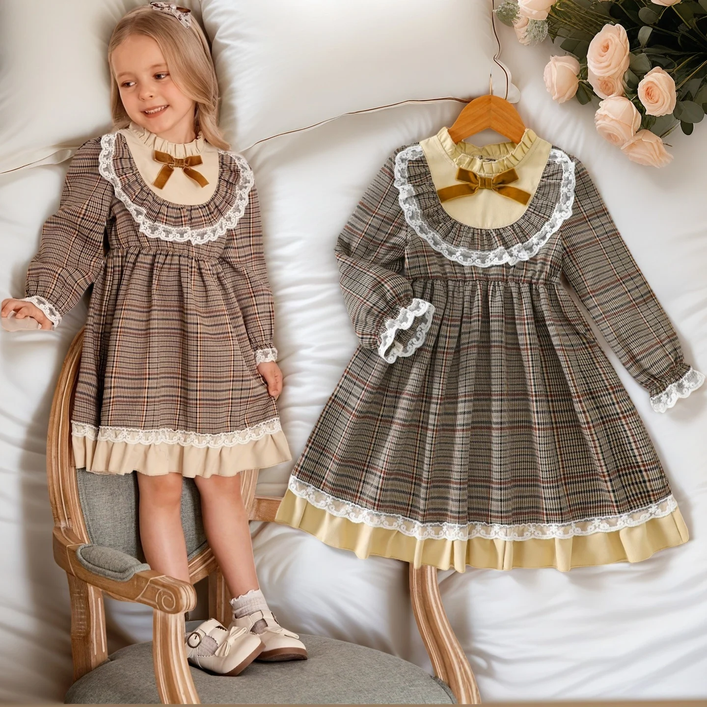 Kids Girls' Elegant Plaid Dress Long Sleeve Knee High With Bow Skirt For Spring/Fall Christmas Party Children Clothing For 4-7
Kids Girls' Elegant Plaid Dress Long Sleeve Knee High With Bow Skirt For Spring/Fall Christmas Party Children Clothing For 4-7