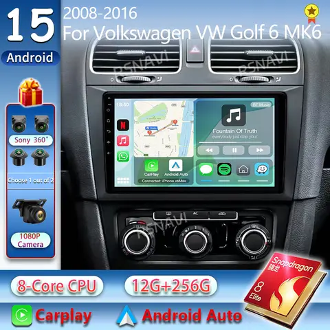 Android 15 Car Radio For Volkswagen VW Golf 6 MK6 GTI R 2008 - 2012 Wireless Carplay Android Auto Car Stereo Multimedia Player