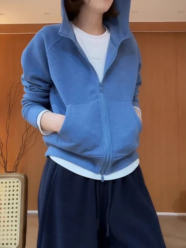 Синяя толстовка с двойной молнией, женская, больших размеров, повседневный кардиган с длинными рукавами, осенне-зимний свободный крой в корейском стиле
Синяя толстовка с двойной молнией, женская, больших размеров, повседневный кардиган с длинными рукавами, осенне-зимний свободный крой в корейском стиле